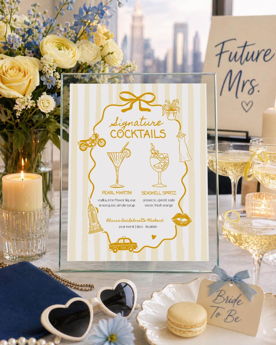 How to Lose Your Last Name Signature Cocktail Sign Template, Whimsical Bow Design 089YE-BAME - marryful.org