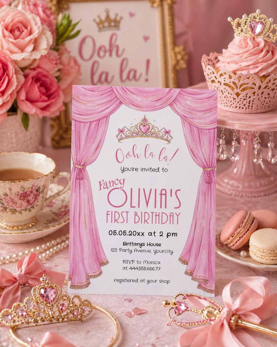 Pink Whimsical Princess Tea Party Birthday Invitation Template, Funky Fancy Dress Up Party Invite - marryful.org