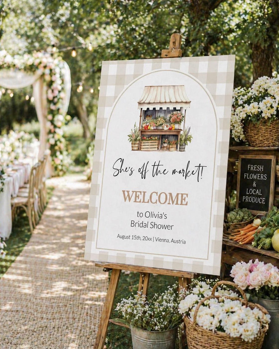 Fresh Off the Market Bridal Shower Welcome Sign, Farmers Market Decor 003FM-WLCM - marryful.org
