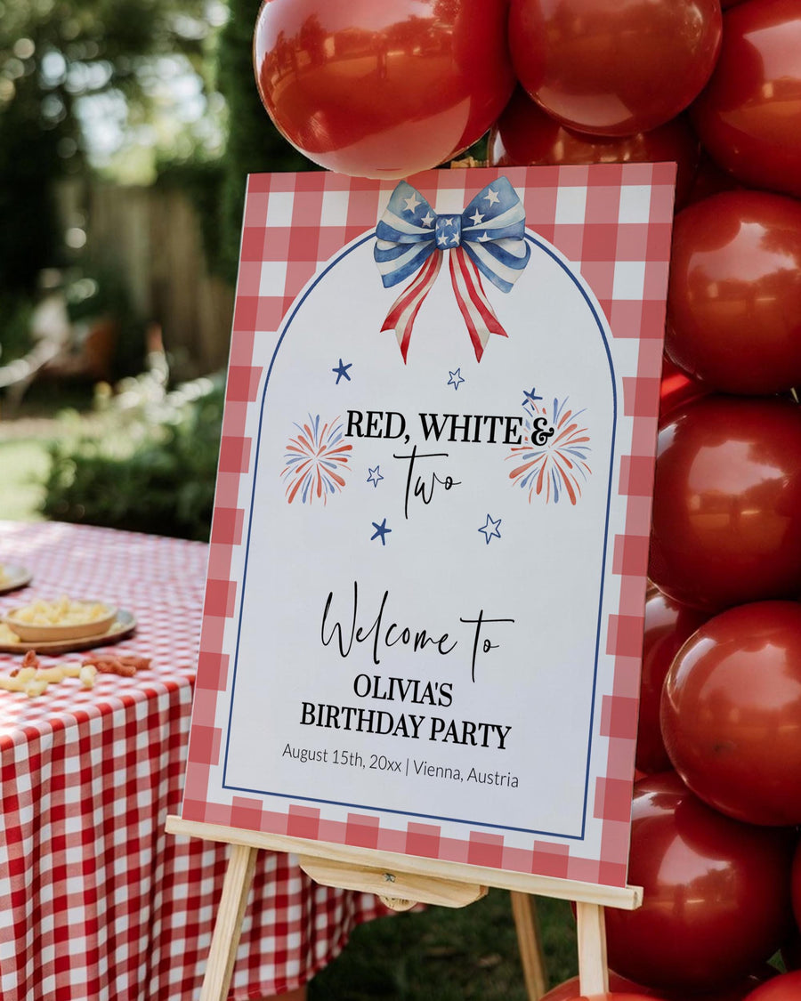 4th of July Second Birthday Welcome Sign Red White and TWO Patriotic Decor 020IND-WLCM - marryful.org