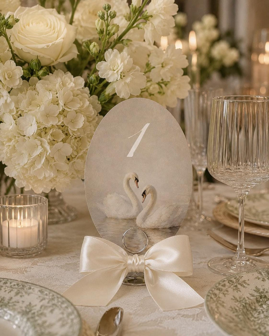 Oval Swan Table Numbers, Vintage Fine Art Wedding Cards, Romantic Old Money Reception Template - marryful.org