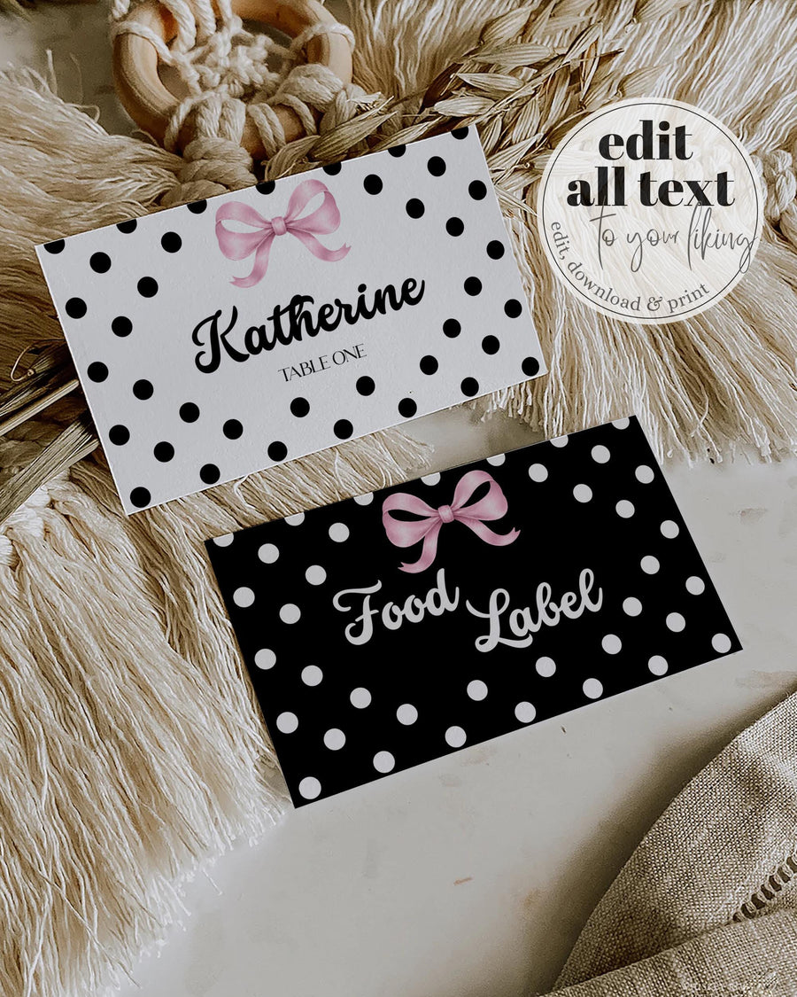 Polka Dot Birthday Food Labels, Spotted Party Place Cards Editable Template 083BW-PLCA - marryful.org