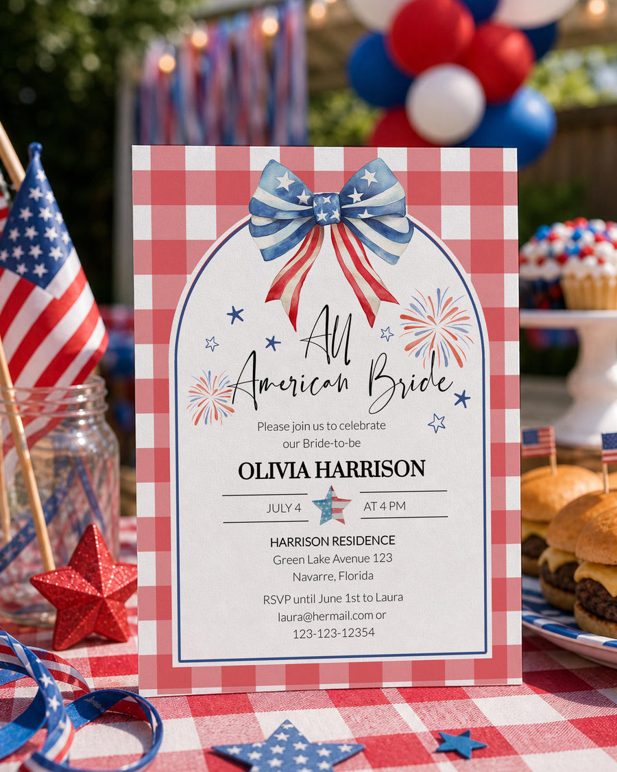 Red White and I Do Bridal Shower Invitation, All American Bride Template 020IND-BRSINV - marryful.org