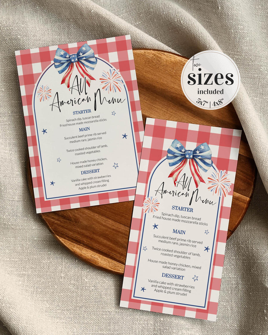 All American Bride BBQ Menu, Red White and I Do Food Menu Template 020IND-MENU - marryful.org