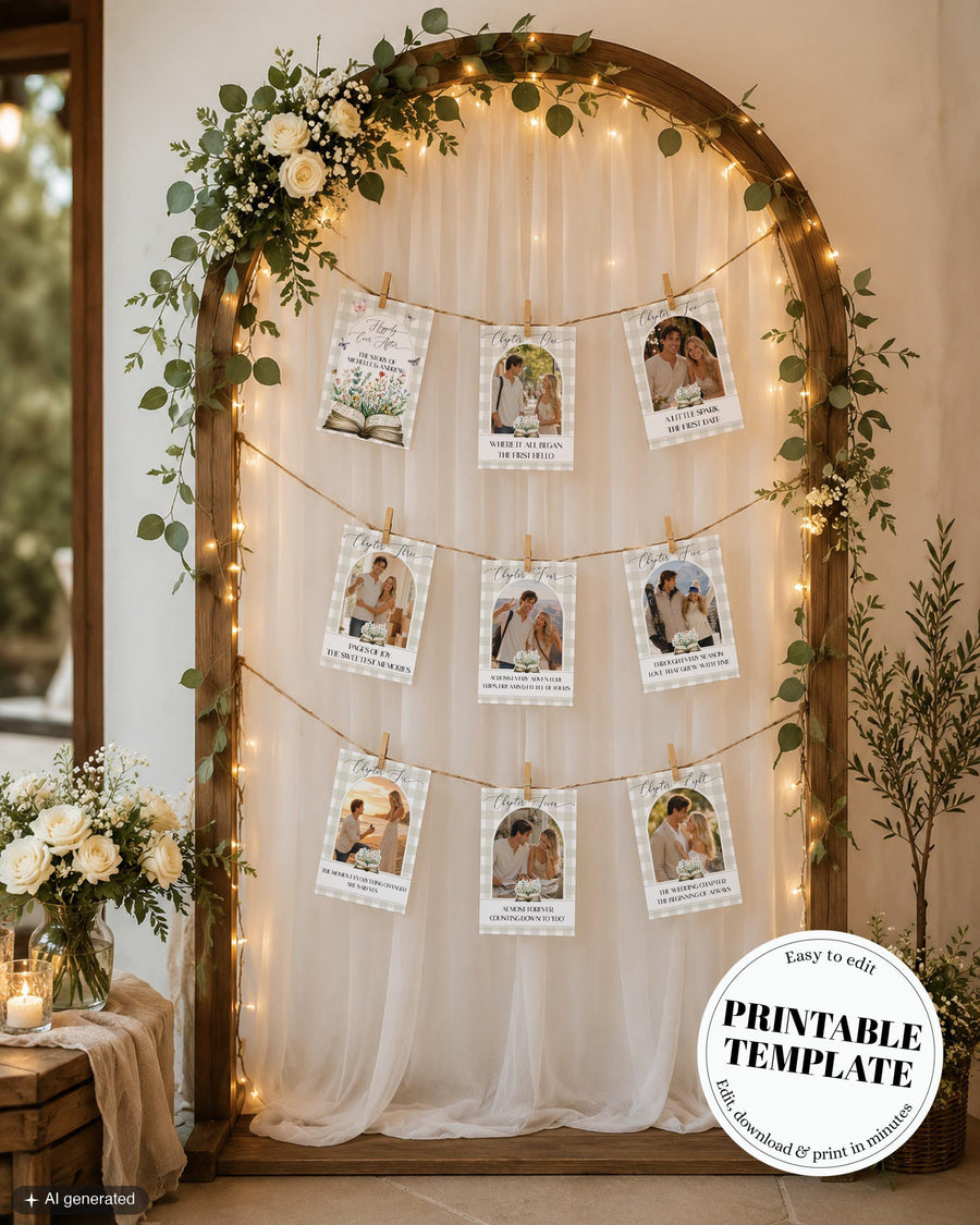 Storybook Bridal Shower Photo Banner Template, Her Next Chapter Gingham Design 077GI-BRSPH - marryful.org