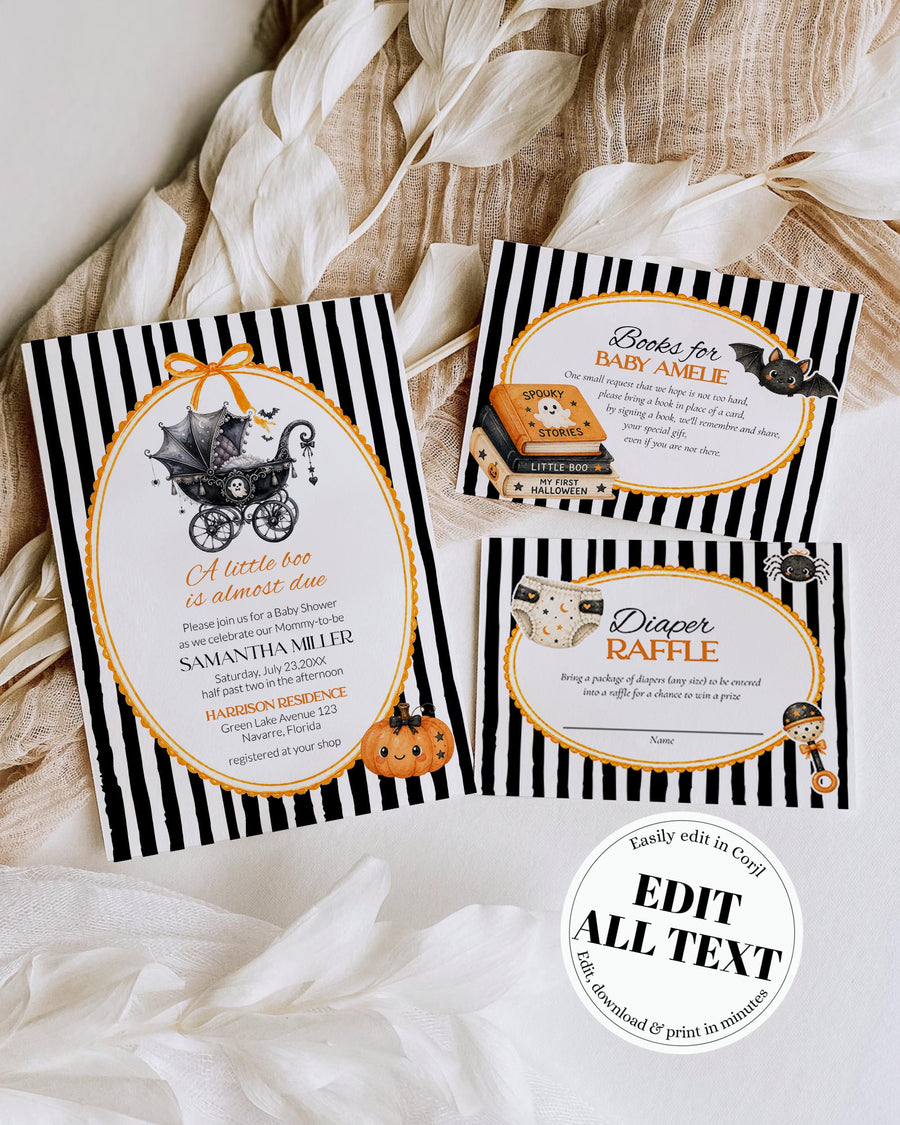 A Little Boo Is Almost Due Invitation Set, Black Halloween Baby Shower Template 089HA-BSINV - marryful.org