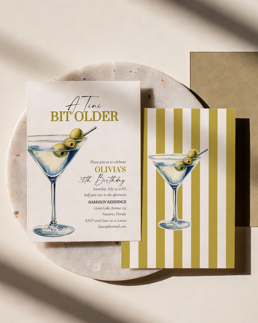A Tini Bit Older Birthday Invitation, Olive Martini Cocktail Party, Editable Template 090MAR-BINV - marryful.org