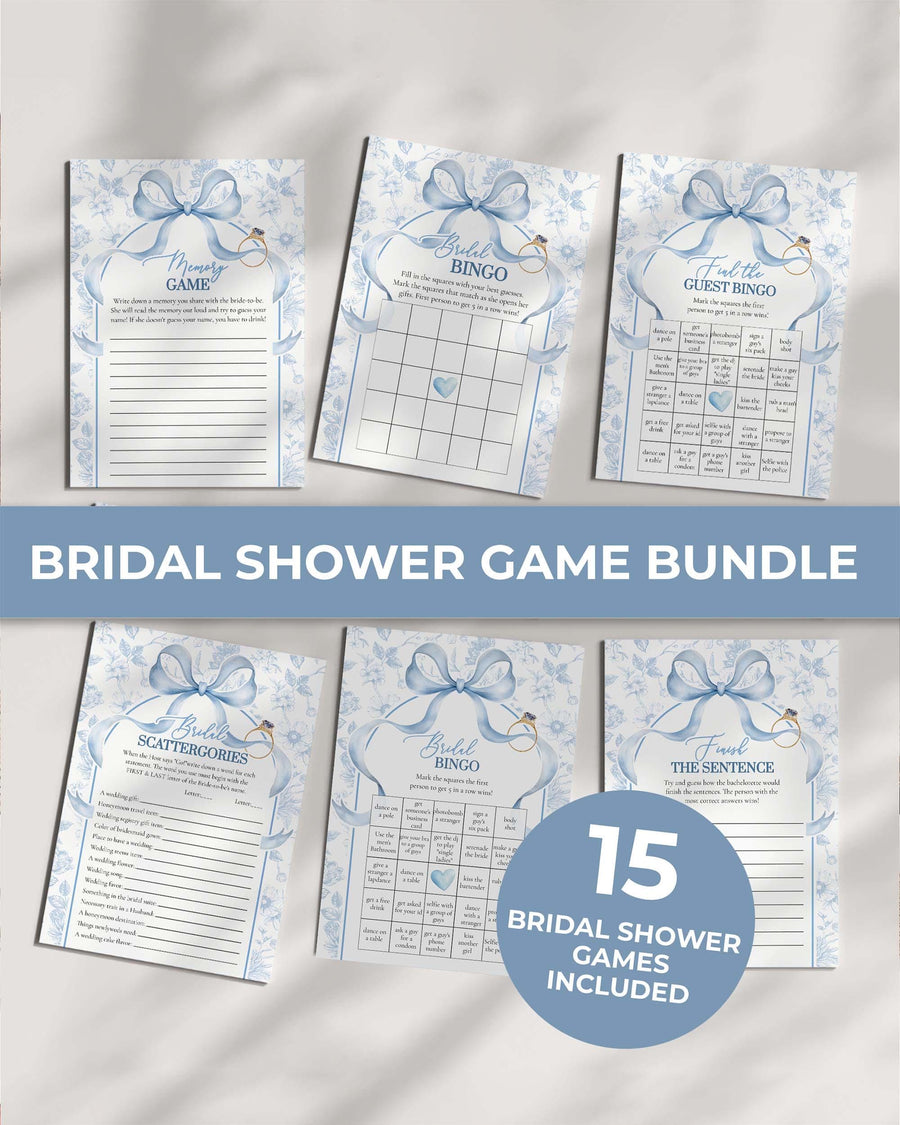 Something Blue Bridal Shower Games, French Toile Brawl Bundle, Editable Bachelorette Party Template 079SB-GAMEB