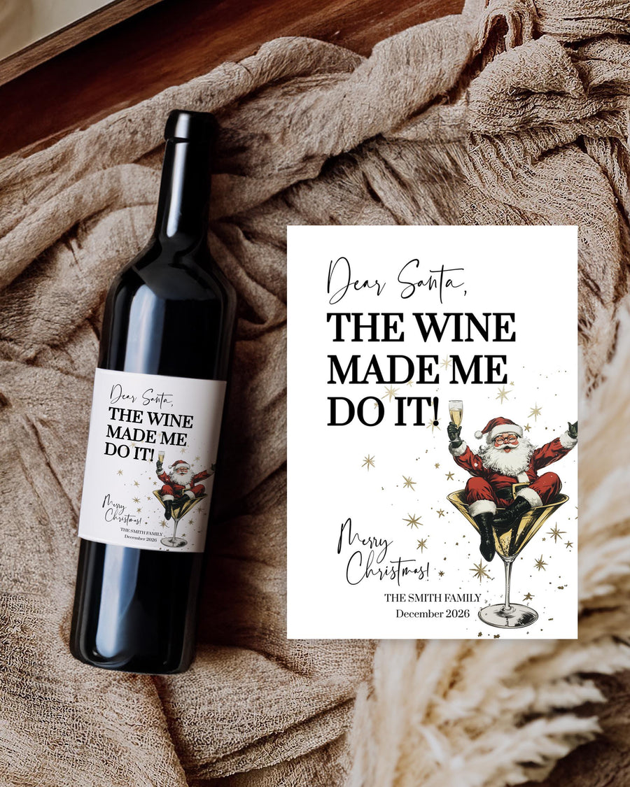 Personalized Wine Label, Dear Santa Funny Martini Gift Design, Editable Christmas Bottle Template 028SA-WILA