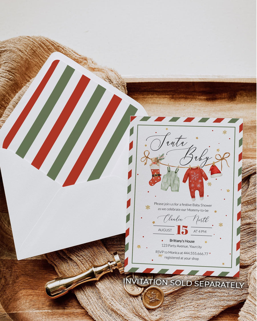 Custom Envelope Liner, Red Green Candy Cane Stripe, Three Size Editable Holiday Template 056SA-ENVLI