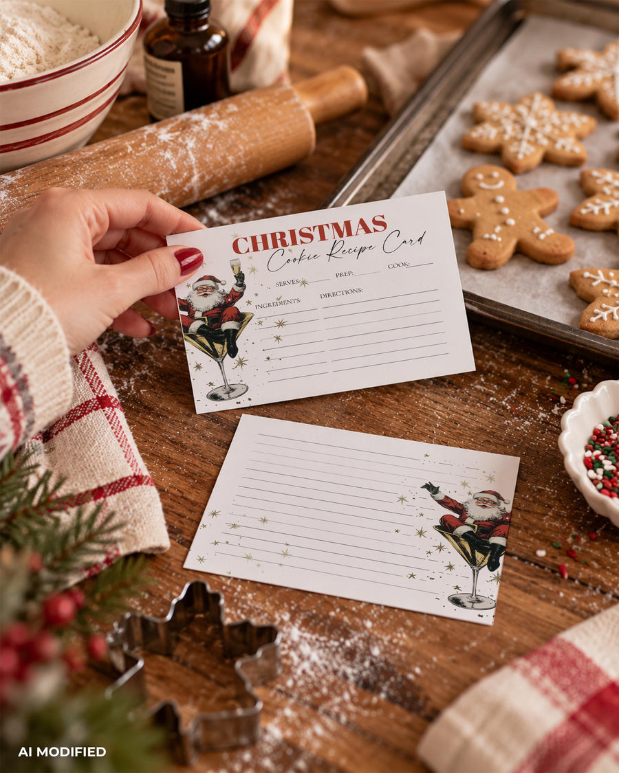 Christmas Recipe Card, Vintage Santa Cookie Exchange Insert, Holiday Baking Gift Editable Template 025SA-RECA