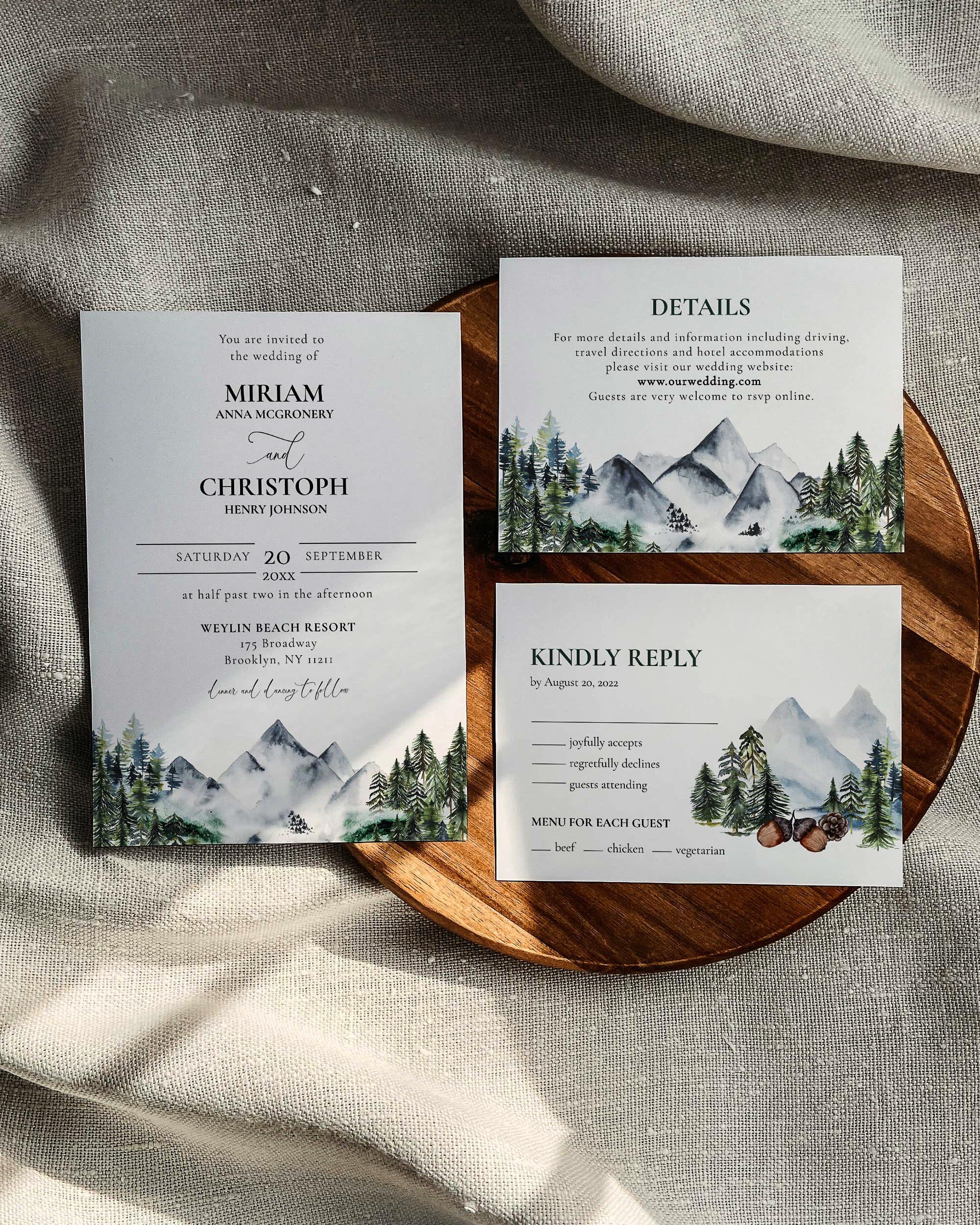 Printed Set - Rustic Fall Mountain online Forest Watercolor Wedding Invitations 421