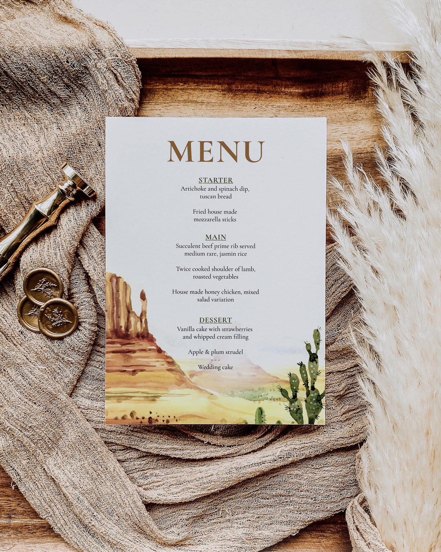 Desert Wedding Menu Card
