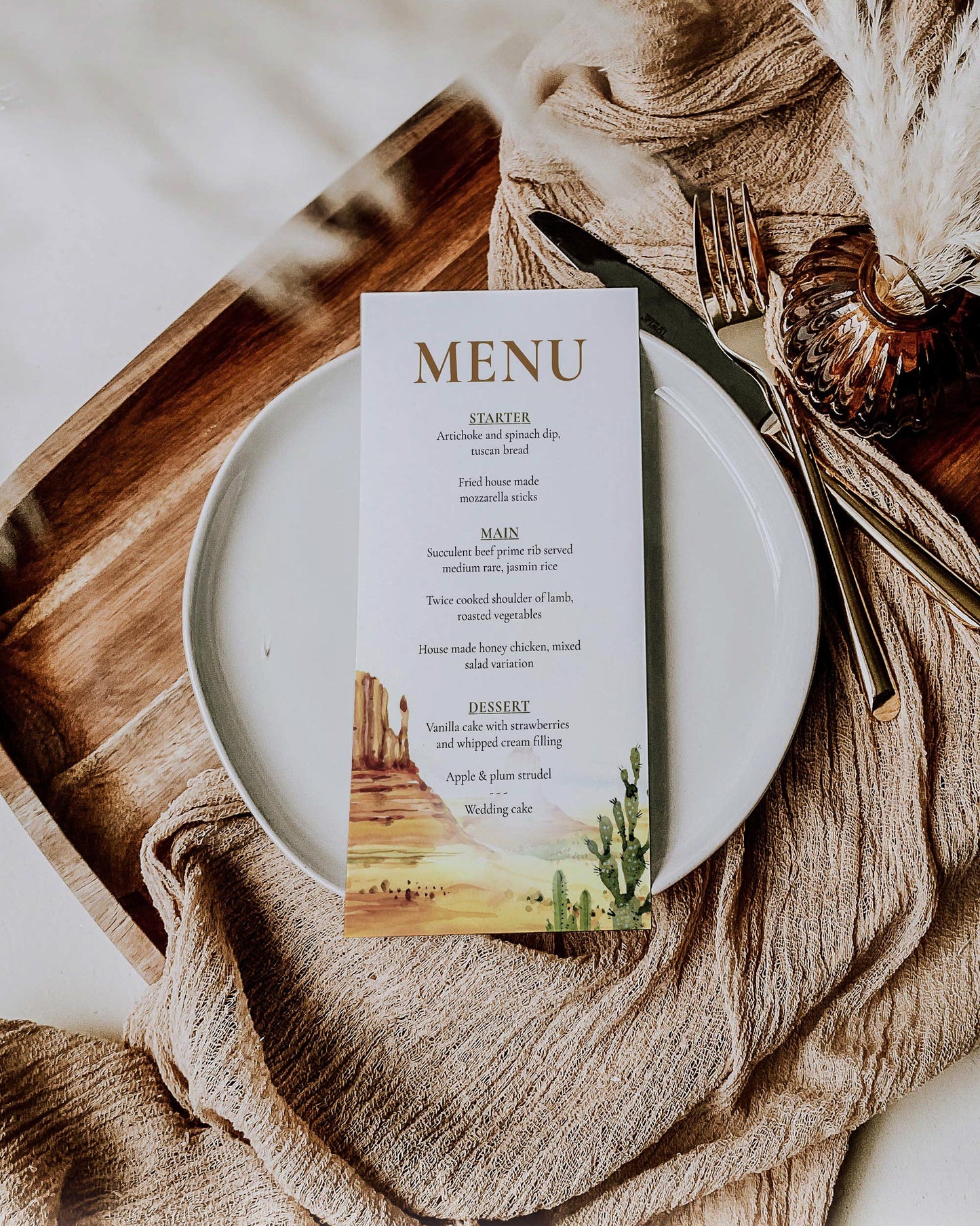 Desert Wedding Menu Card