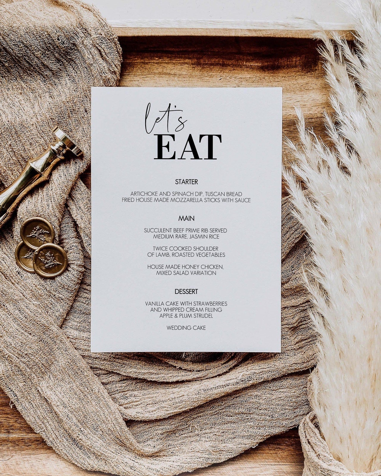 Printable Menu Cards with Instant Download