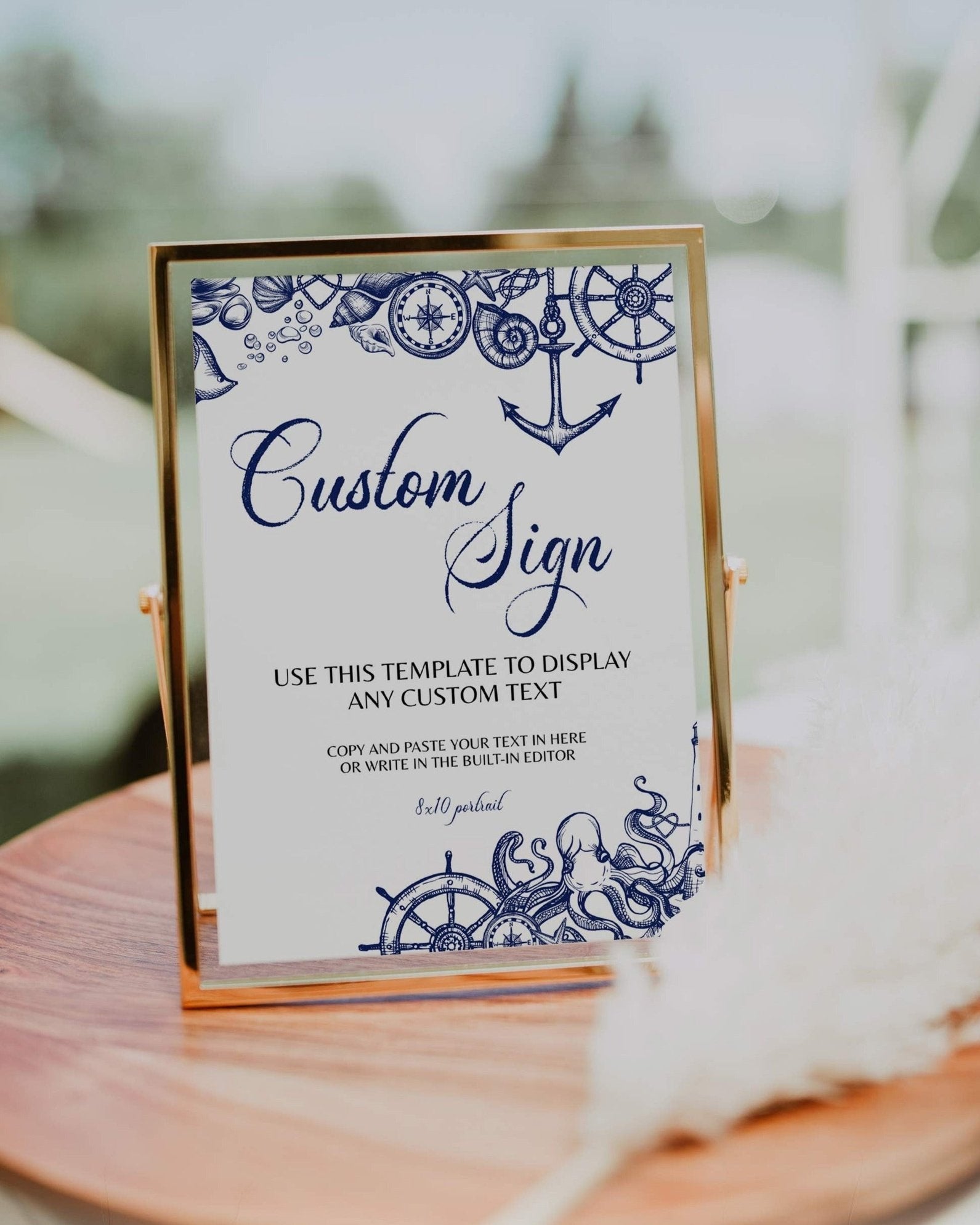 Personalized Nautical Beach Wedding Sign in Navy Blue for