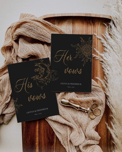 Black Wedding Vows Books, Witchy Wedding Vow Cards Template, Booklet Set of 2 #062