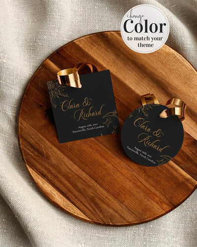 Witchy Wedding Favor Tags Template for Black Wedding with a Moody Theme #062