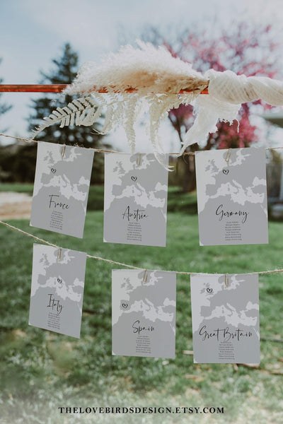 Travel Wedding Table Numbers Seating Chart Template for Destination Wedding Decor 072w - marryful