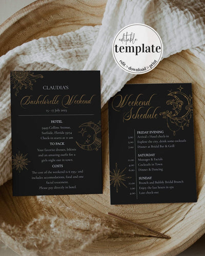 Witchy Bachelorette Weekend Itinerary for Starry Bridal Shower, Galaxy Bridal Shower Invitation and Schedule #062