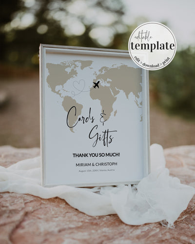 Cards and Gifts Sign Template for Destination Wedding or Travel Baby Shower Gifts and Well Wishes for the Baby 072w - marryful
