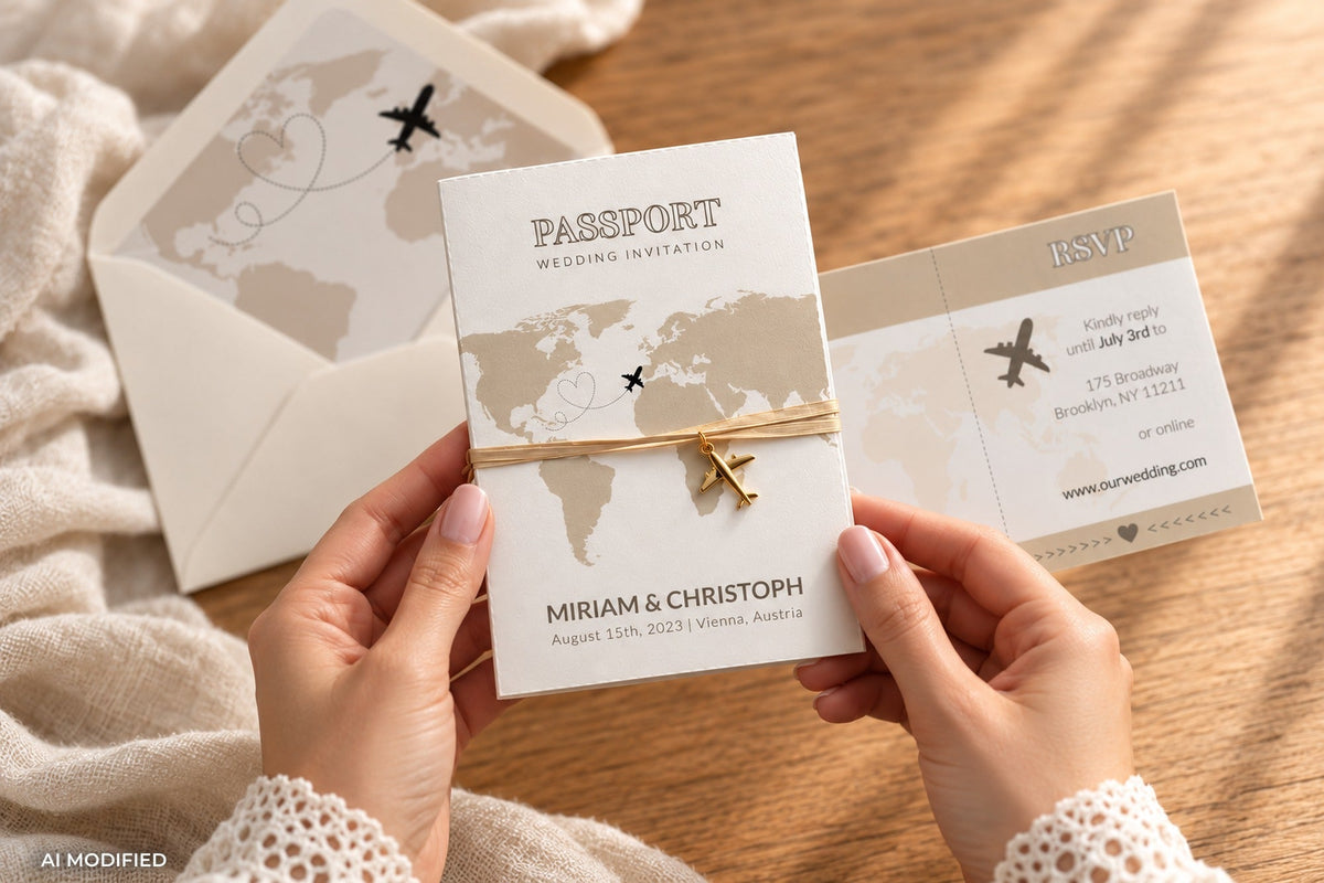 Passport & Boarding Pass Wedding Invitations: Wording, Ideas & a Matching Travel Theme