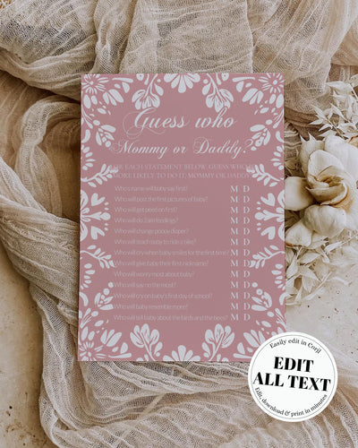 Pink Fiesta Baby Shower Guess Who, Cielito Lindo Floral Game, Editable Template