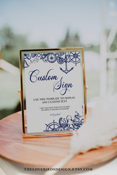 Personalized Nautical Beach Wedding Sign in Navy Blue for Destination and Marine Weddings - TheLovebirdsDesign