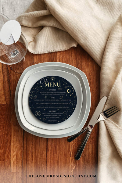 Round Menu Card Template for Moon Wedding - TheLovebirdsDesign
