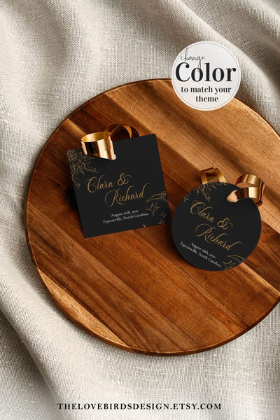 Witchy Wedding Favor Tags Template for Black Wedding with a Moody Theme - TheLovebirdsDesign