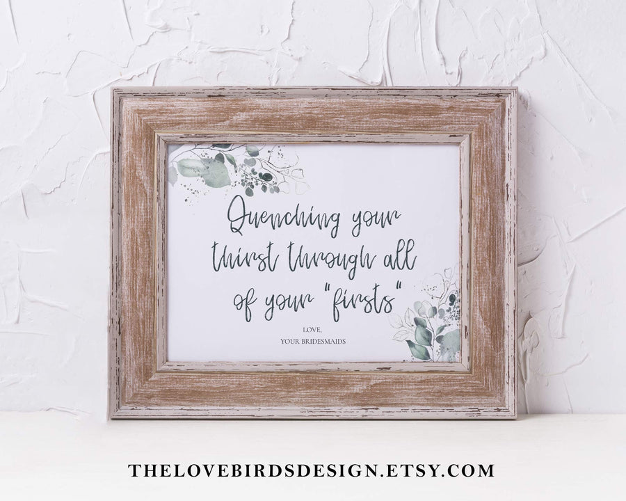 Year of Firsts Wine Basket Sign, Marriage Milestone Wedding Gift Printable Template 002GR-WILASI - marryful.org