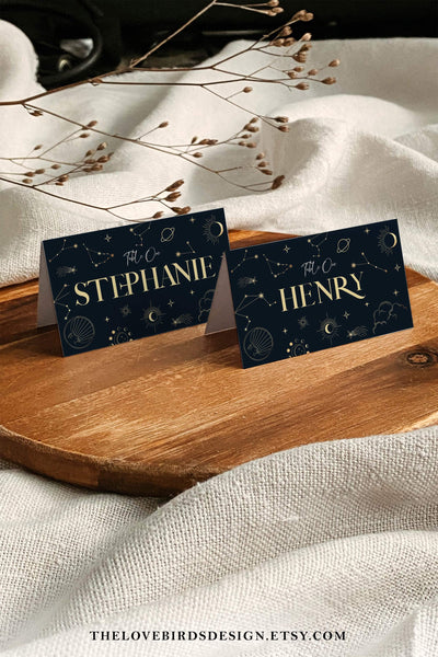 Celestial Place Cards for Moon and Stars Wedding - TheLovebirdsDesign