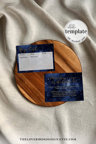 Celestial Recipe Card Template, Bridal Shower Game Printable Moon and Stars Theme #066 - marryful.org