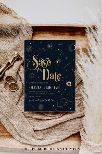 Celestial Wedding Save the Date Template - TheLovebirdsDesign