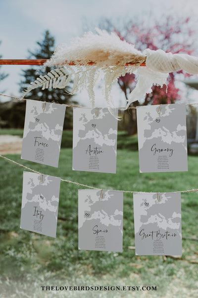 Destination Wedding Table Numbers Template, Travel Themed Seating Chart Printable 072W-TBNR3 - marryful.org