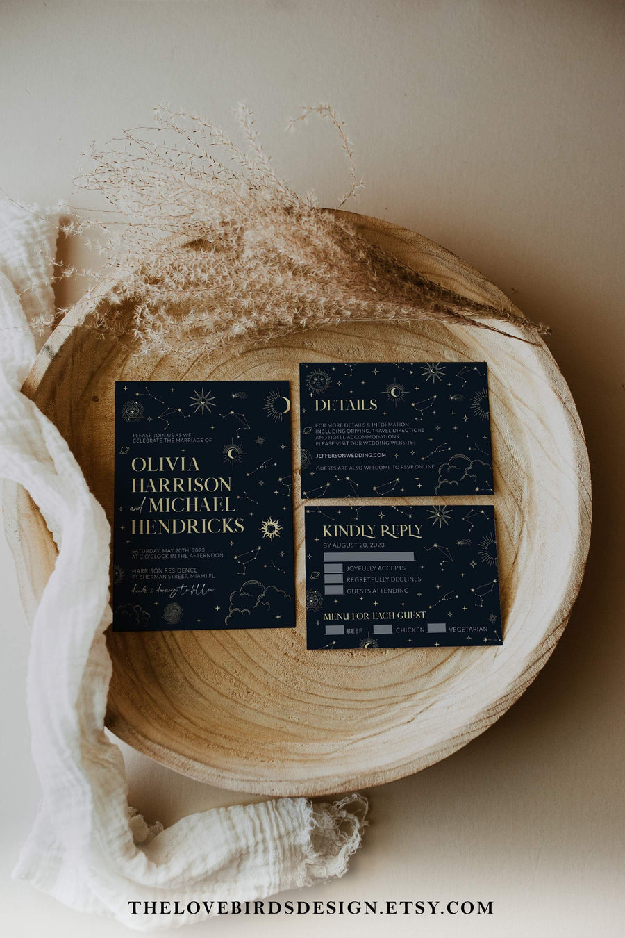 Tarot Wedding Invitation Suite Template, Celestial Moon and Stars Printable 063CE-WEINV - marryful.org