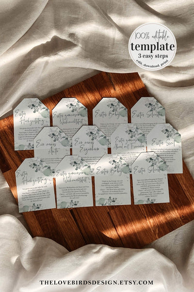 GERMAN Marriage Milestone Wine Tags, Year of Firsts Wine Bottle Tags #002 - marryful.org