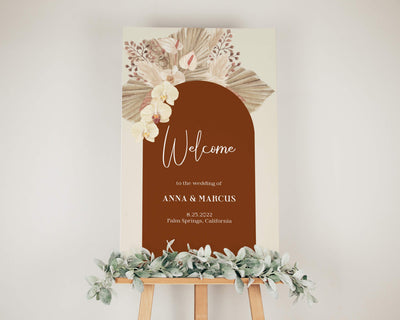 Bohemian Terracotta Wedding Decor with Pampas Grass Welcome Sign, Boho Wedding Template Instant Download #067a - TheLovebirdsDesign