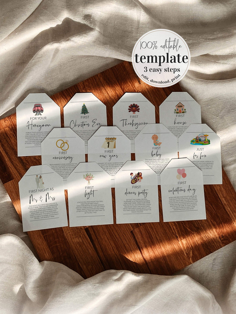 Marriage Milestone Wine Tag Template, Year of Firsts First Anniversary Gift - marryful.org