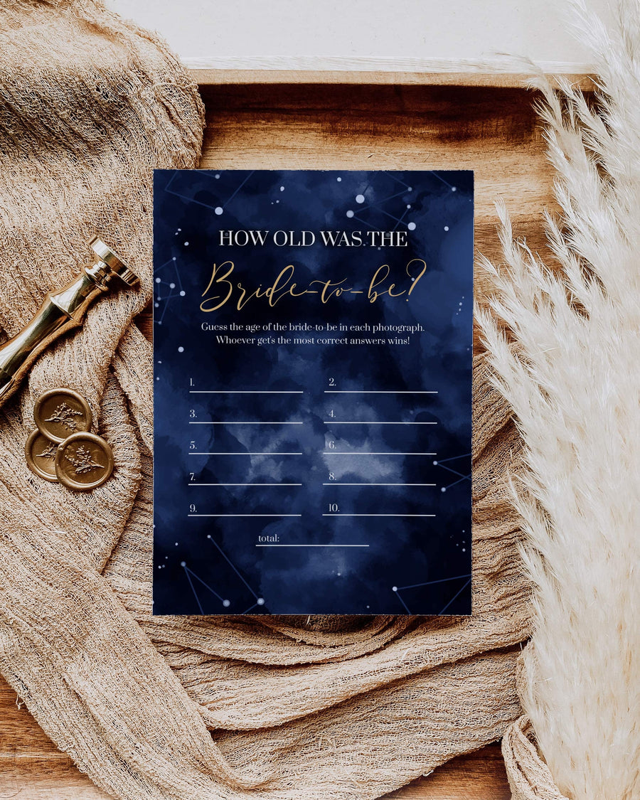 Celestial Bridal Shower Game: How old was the Bride to be | Moon and Stars Theme for Brunch or Bachelorette Party | Printable Template #066 - marryful.org