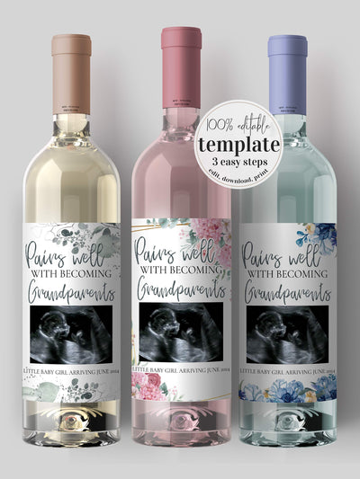 Pregnancy Announcement Wine Label Template, Ultrasound Photo Gift for Grandparents Aunt Uncle 002GR-WILA - marryful.org