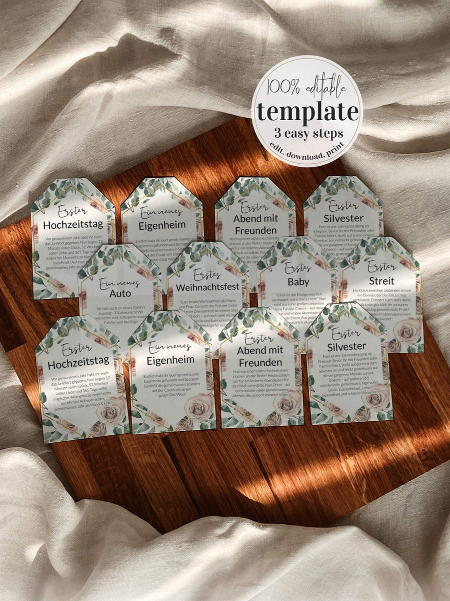 GERMAN Marriage Milestone Wine Tags or Labels for Year of Firsts Wine Tags unique wedding gift Wine Lovers Couple #075 - marryful.org