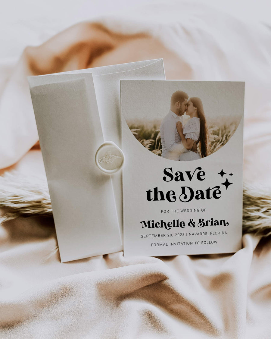 70s Disco Wedding Invitation or Save the Date, Retro Groovy Boho Template 065B-STD - marryful.org