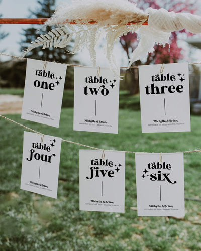 70s wedding decor table numbers template for retro wedding decoration #065b - TheLovebirdsDesign