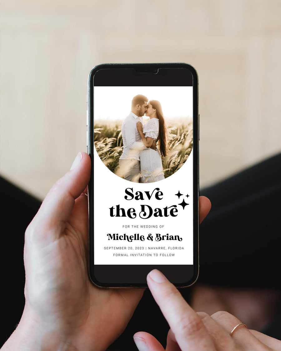 Retro Save the Date Phone Invite, 70s Theme Disco Wedding Digital Editable Template 065B-PSTD - marryful.org