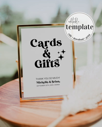 Retro Wedding Cards and Gifts Sign Template for 70s inspired party groovy wedding decoration #065b - marryful.org