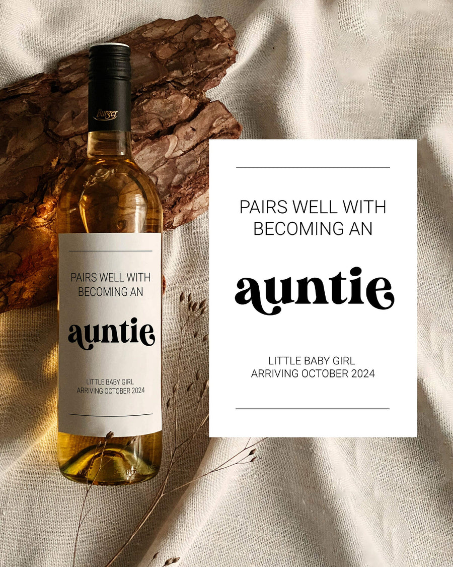 Baby Announcement Wine Label, Pairs Well With Becoming An Auntie Uncle Or Grandparents 065B-WILA - marryful.org