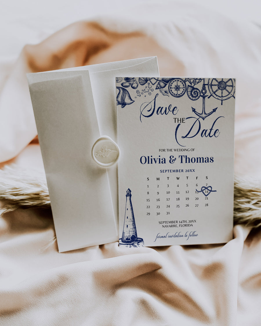 Nautical Wedding Save the Date Template, Beach Destination Editable Invitation 071NA-STDCAL