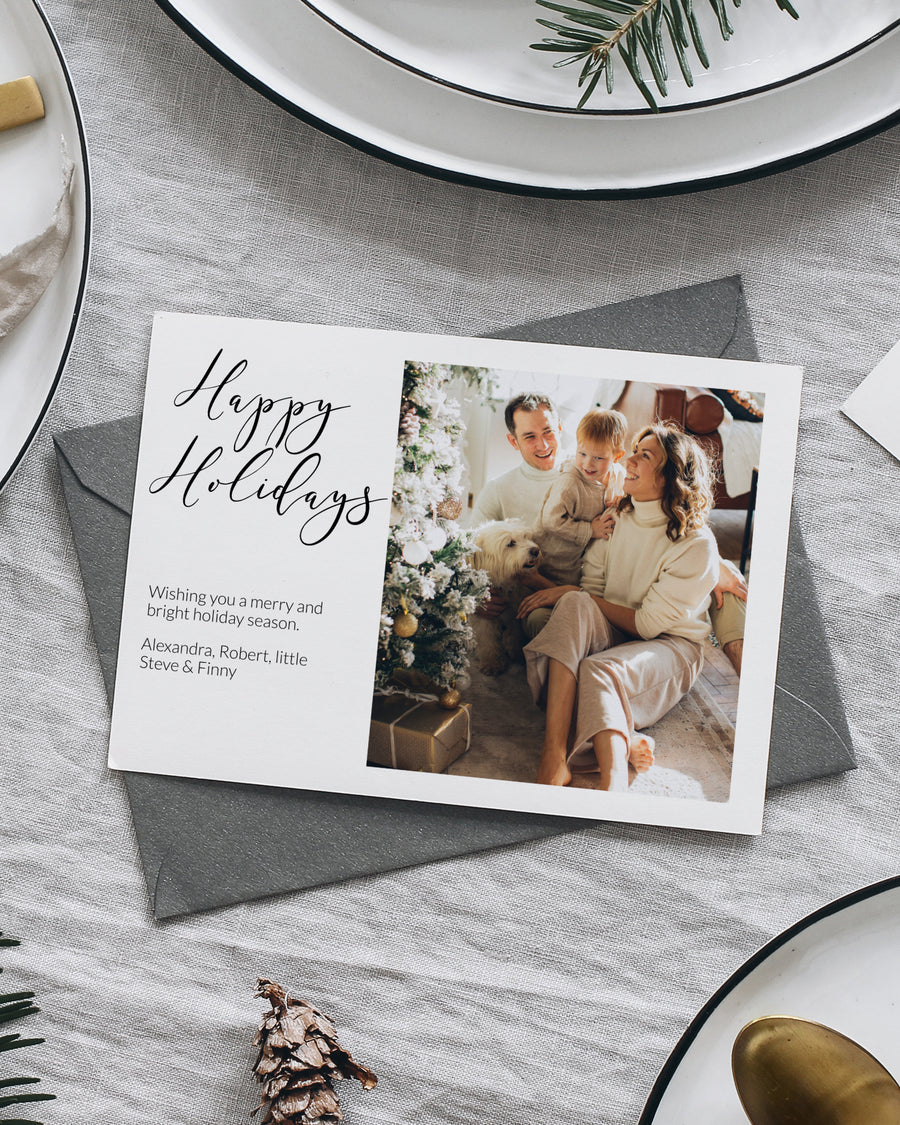 Happy Holidays Family Photo Card 2026, Minimal One Photo Editable Single 5x7 Template 095BW-PHCA