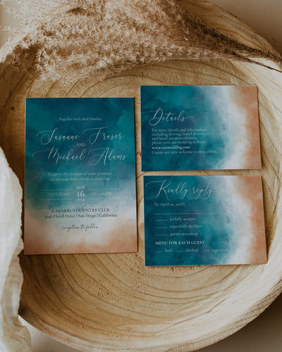 Beach Wedding Invitation Template, Destination Wedding Invite Set with RSVP & Details #080b - marryful.org